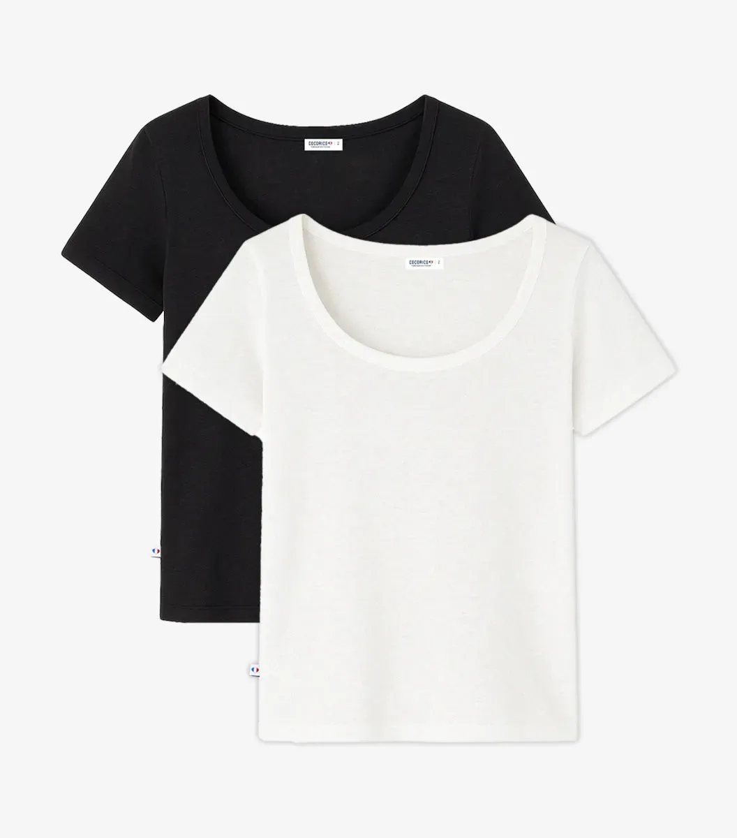 T-shirt Femme en Lin x2 - Pack Noir/Blanc