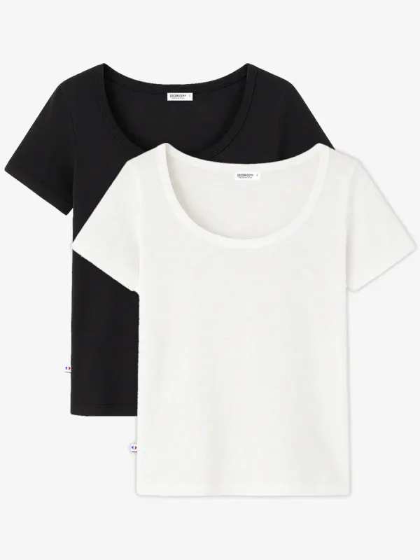 Product T-shirt Femme en Lin x2 - Pack Noir/Blanc Image