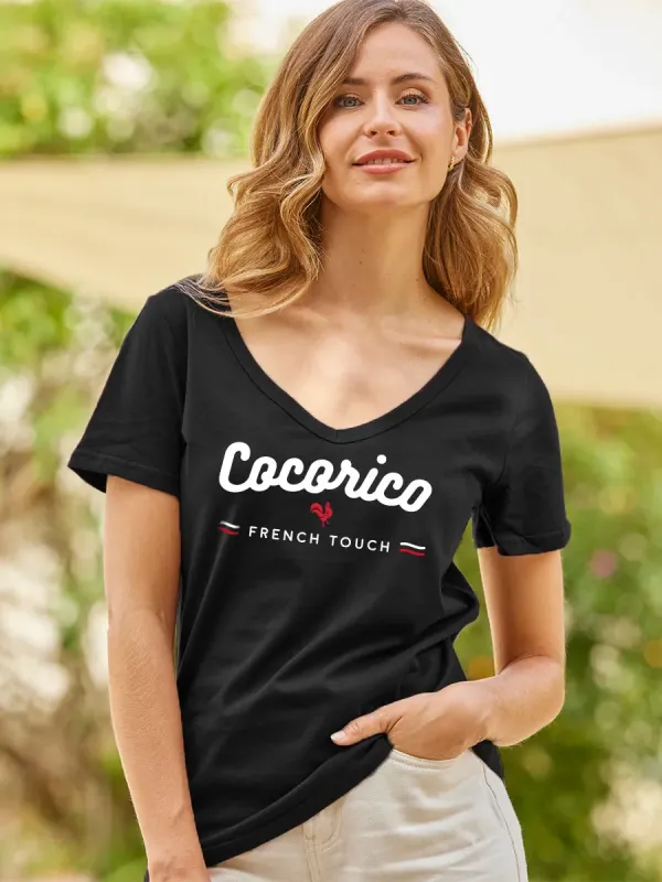 Product T-shirt col V Femme Noir - French Touch Image