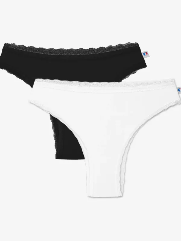 Product Tanga Dentelle Femme x2 Noir Blanc - Pack Intemporel Image
