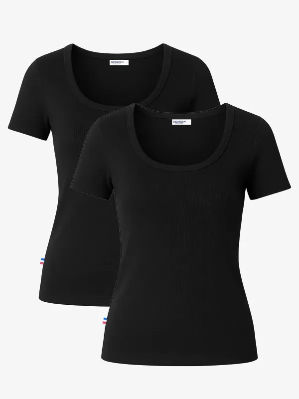 Product T-shirt Femme Côtelé Noir x2 - Pack Intemporel Image