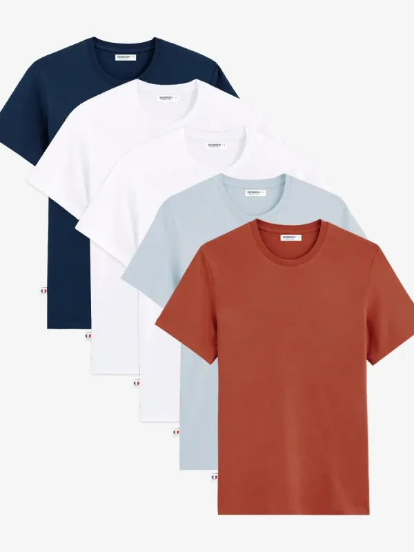 Product T-shirt Homme x5 - Pack Marine/Terracotta/Ciel/Blanc Image